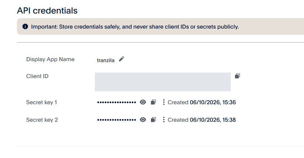 PayPal Developer: API credentials page